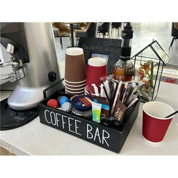 Coffee Station Organizer, Wooden Coffee Bar Accessories Organizer for Counter - Picture 2 of 6